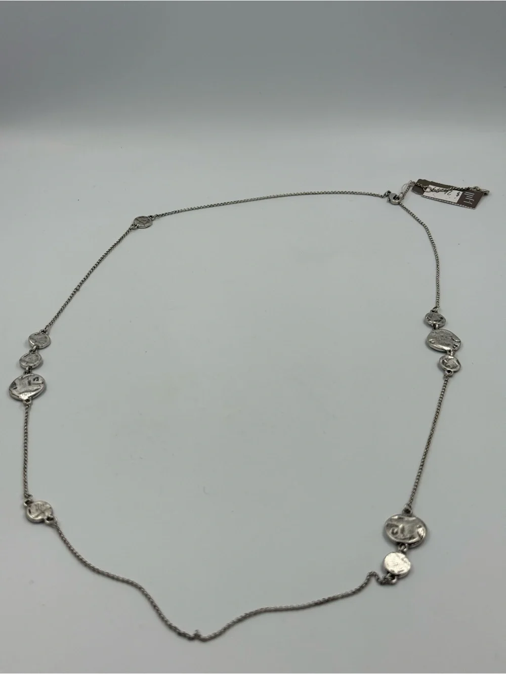 J. Jill Long Silver Tone Hammered Disc Coin Station Necklace with Extension New